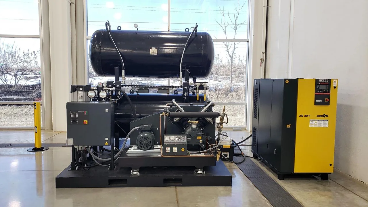 Rotary screw air compressor system set up
